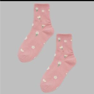 743. Floral ankle sock pink white